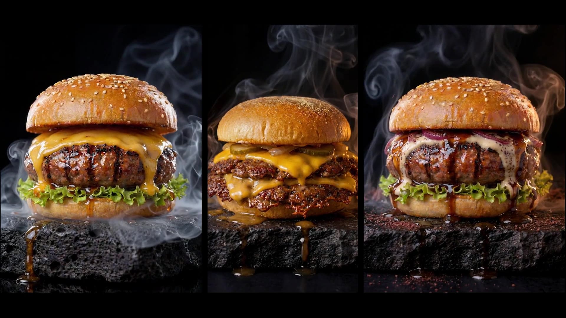 HUMP signature camel burger on a black studio background